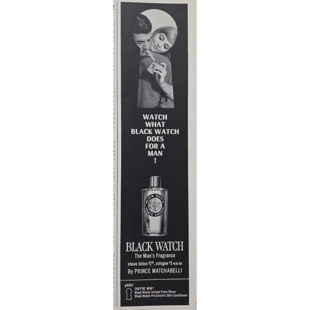 Vintage 1964 Black Watch Prince Matchabelli Print Ad Wall‎ Art Decor Man Cave